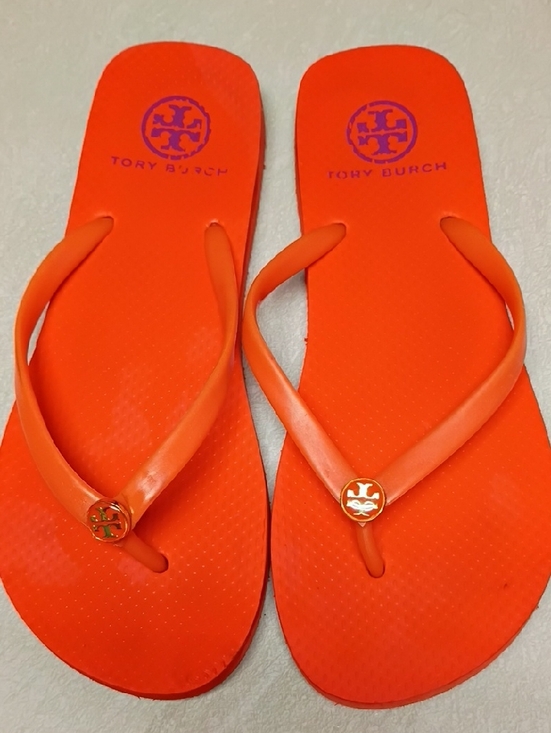 Tory Burch Shoes - Tory Burch Bright Orange Logo Flip Sandals